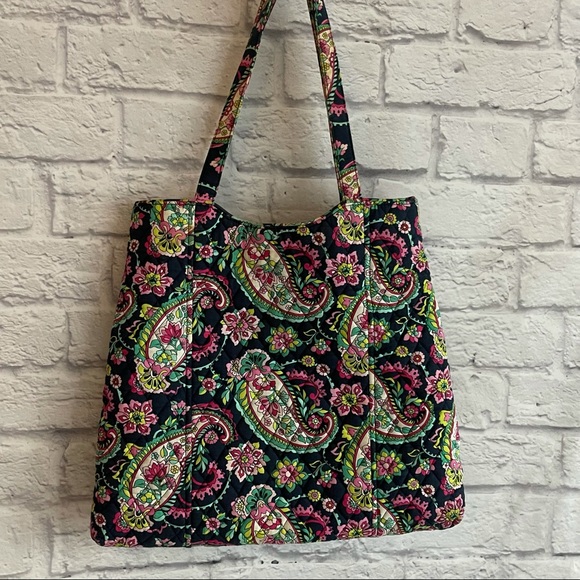 VERA BRADLEY BLUE PINK FLORAL PAISLEY TOTE BAG - Picture 3 of 12